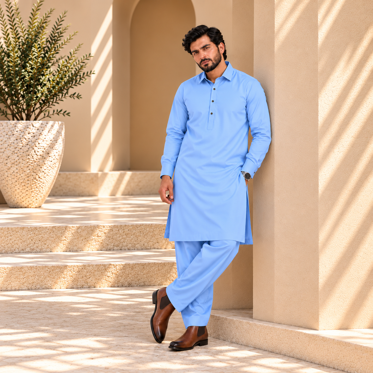 SIDDIQ E AKBAR -4 SAEASON  MILKY WASH 'N WEAR- SKY BLUE