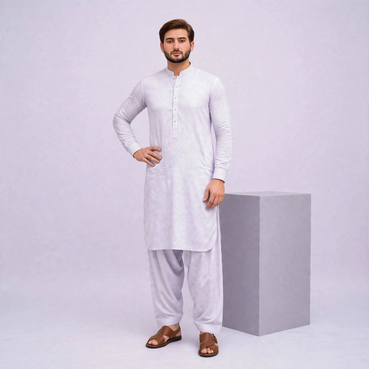 KHATTAB-ARABIC SOFT COTTON - LAVANDER WHITE