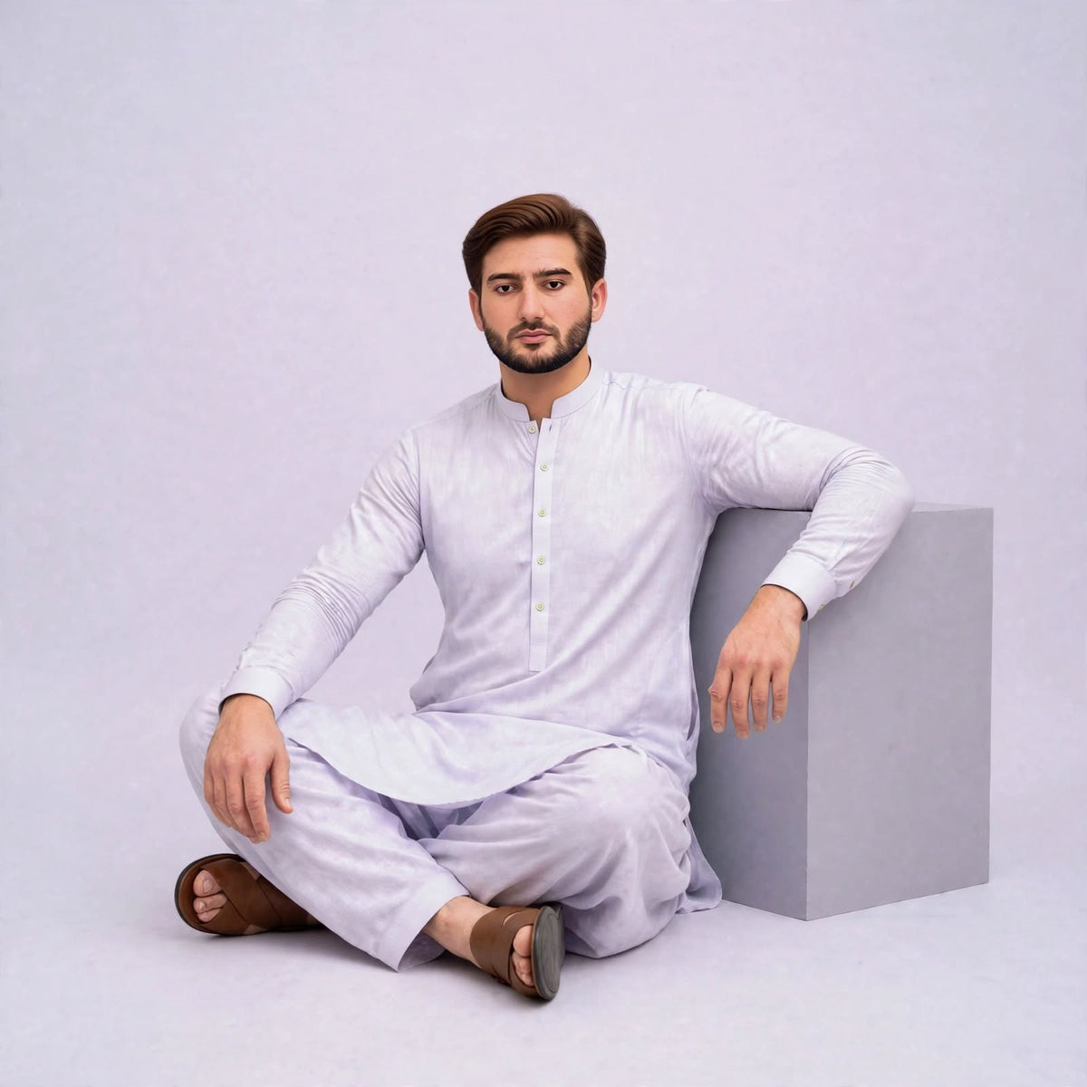 KHATTAB-ARABIC SOFT COTTON - LAVANDER WHITE