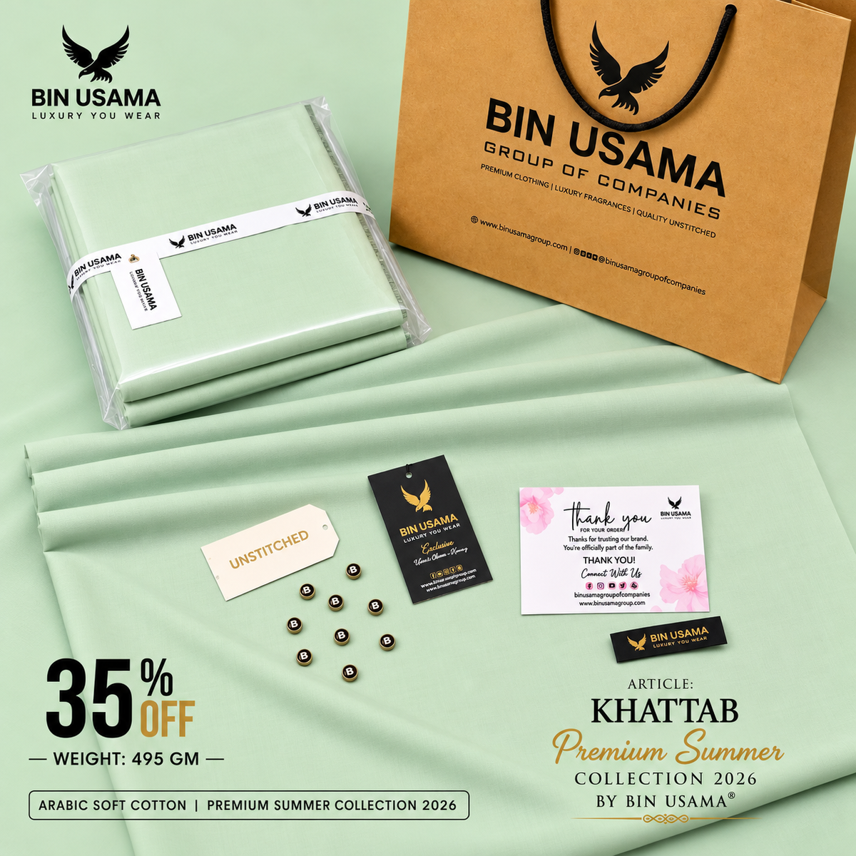 KHATTAB-ARABIC SOFT COTTON- Pale Mint Green