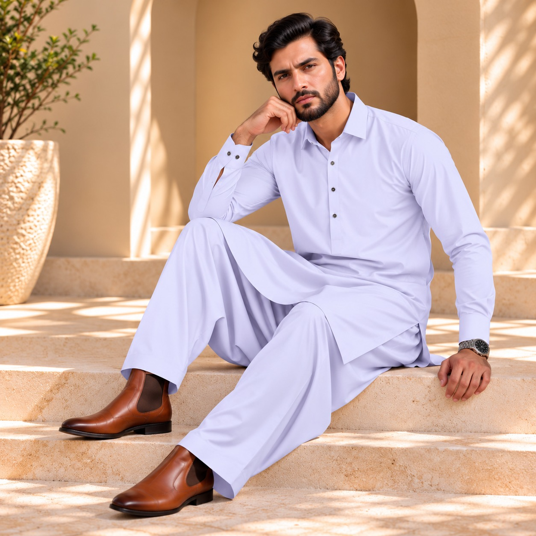 SIDDIQ E AKBAR-4 SAEASONMILKY WASH 'N WEAR- LAVANDER WHITE
